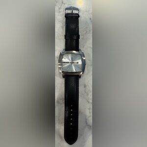 Diesel rectangular watch with black leather strap